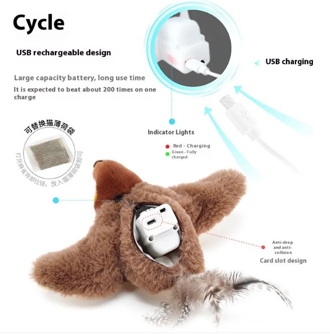 Flapping Bird Cat Toy – Self-Moving Electronic Feather Toy for Cats